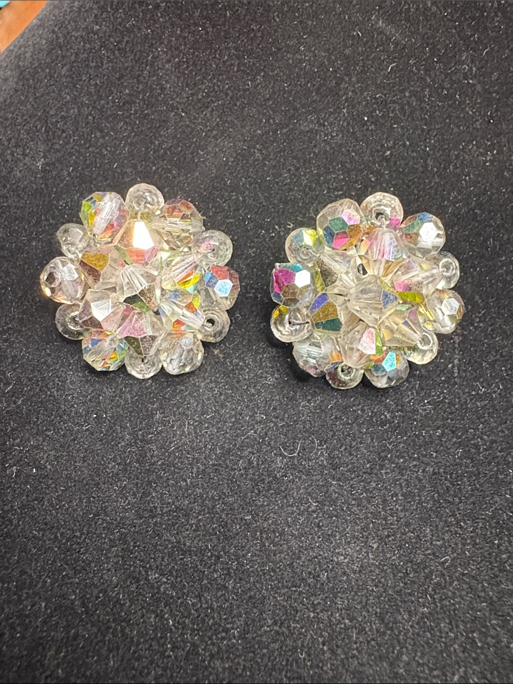 Crystal Aurora Cluster Clip-On Earrings - Clear